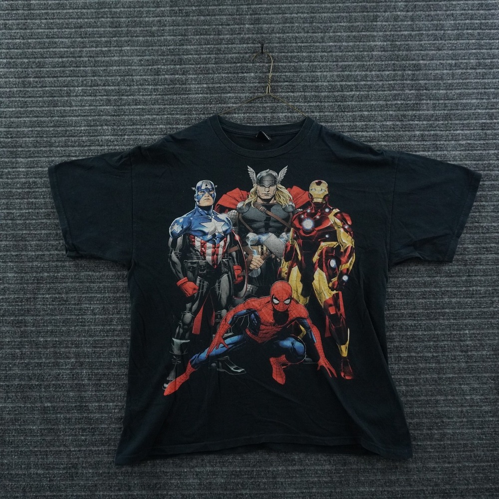 Mad Engine Marvel Graphic T-Shirt Mens‎ XL Black Avengers Spider-Man Thor 2011
